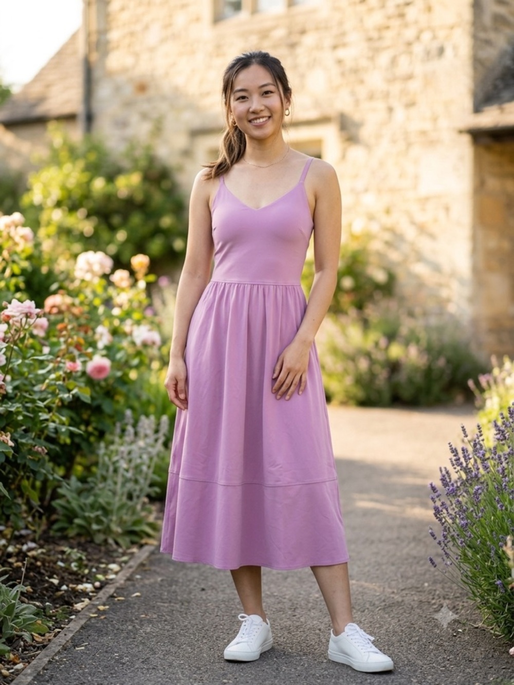 Athleta Lavender-Pink V‑Neck Midi Dress - Picture 1 of 7